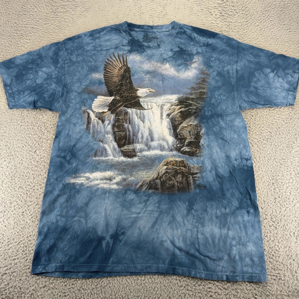 The Mountain Mens 3XL Bald Eagle Waterfall Blue Tie Dye Graphic T Shirt USA